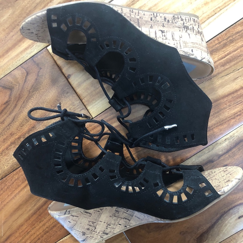 Dolce Vita black lasercut wedge sandal